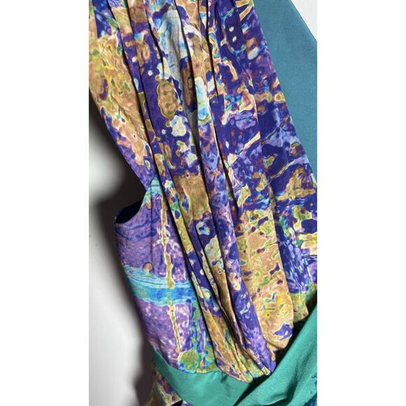 Tibi New York‎ Size 8 100% Silk Dress V-Neck Faux Wrap Teal Watercolor Dress - Picture 5 of 10